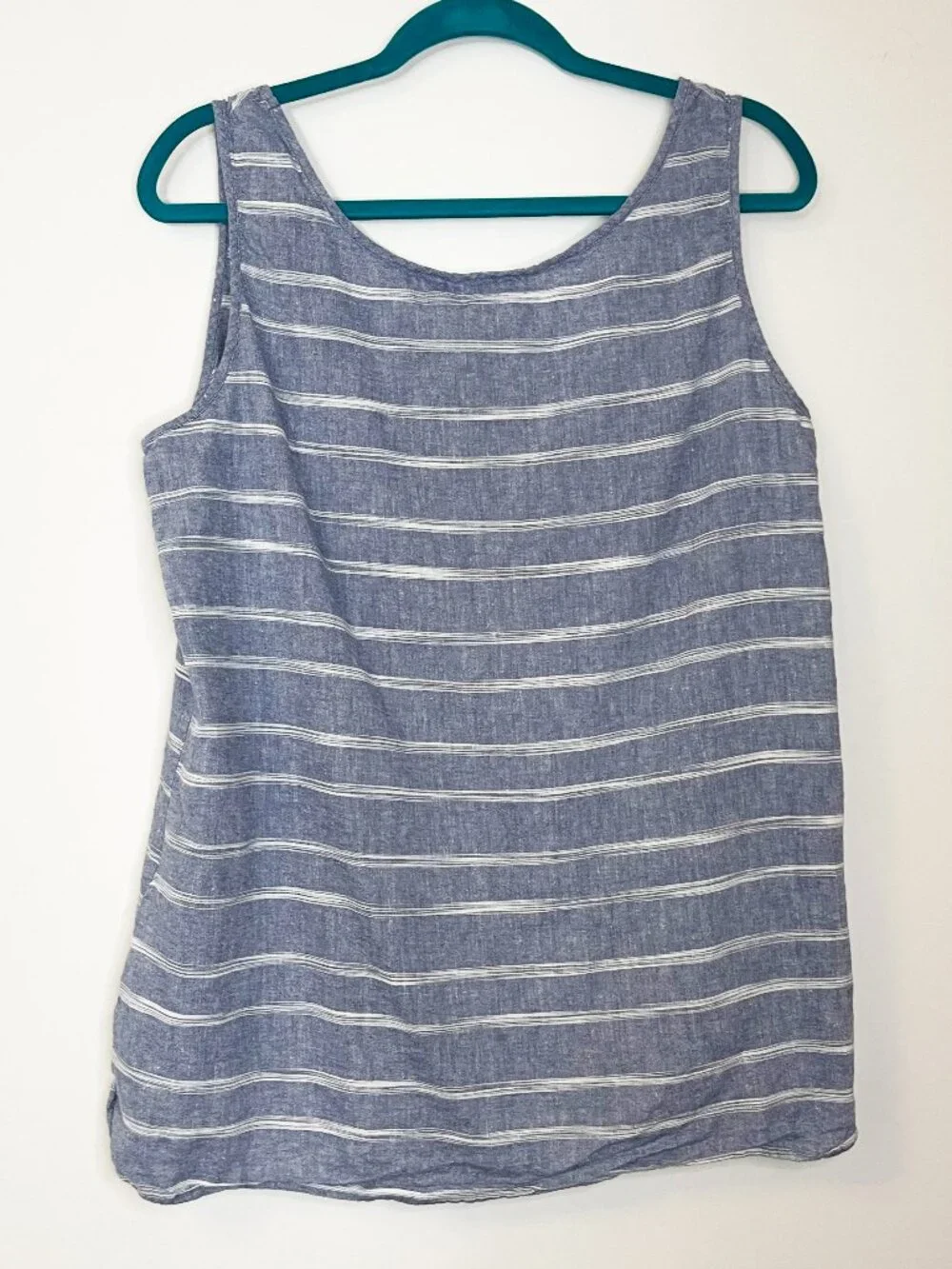 Liz Claiborne Linen Blend Striped Tank Top Blue White Sleeveless XL Coastal - Picture 3 of 6